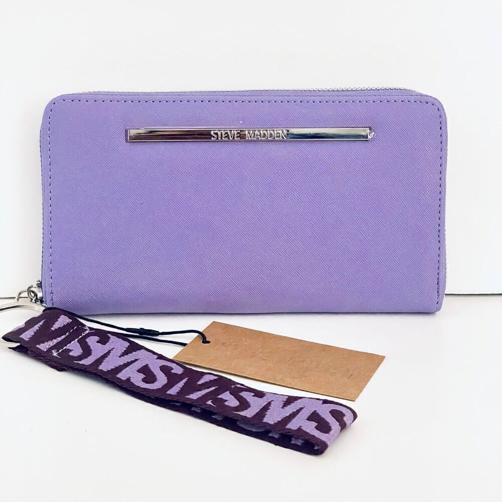 NWT Steve Madden BZIP-CNW Purple/Silver Zip Around Wallet Guitar Wristlet Strap - Picture 11 of 11